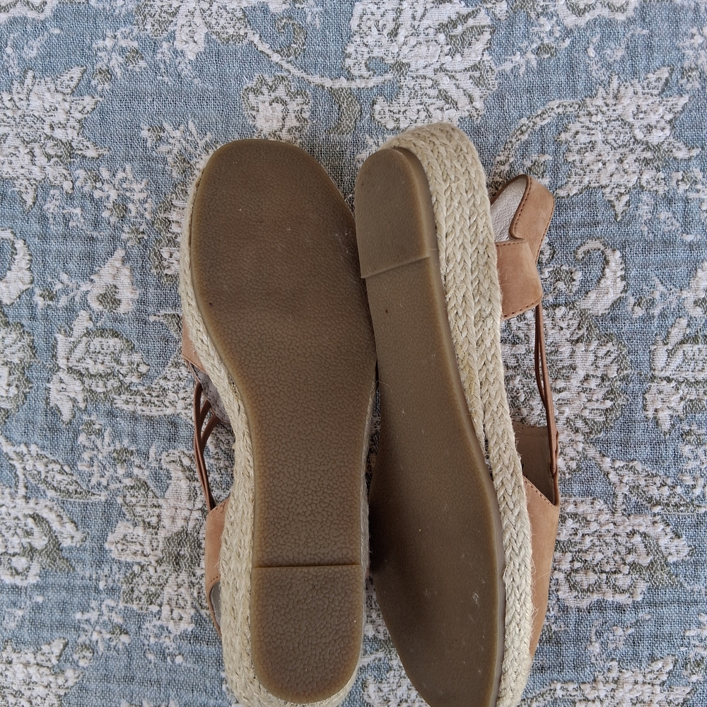 David Tate "NELLY" Tan Leather Espadrille Slingback Wedge Sandals Shoes Sz.6 - Picture 11 of 16